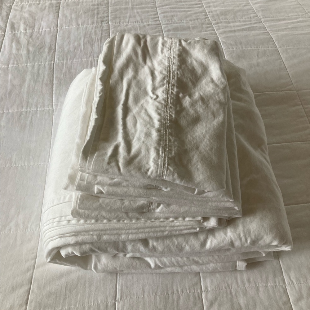 Pottery Barn White Cotton Sheets with Textural Detail
